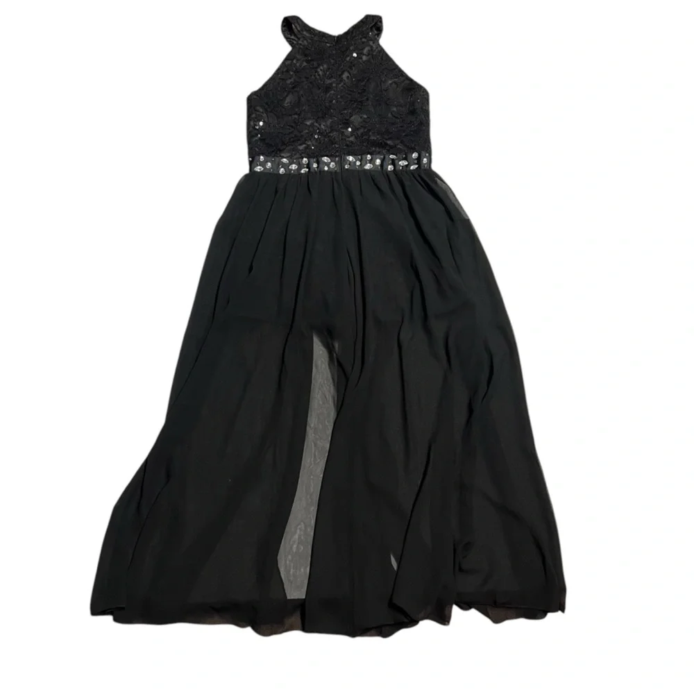 Iefiel - Girls Black Dressy Beaded Romper Sz 10